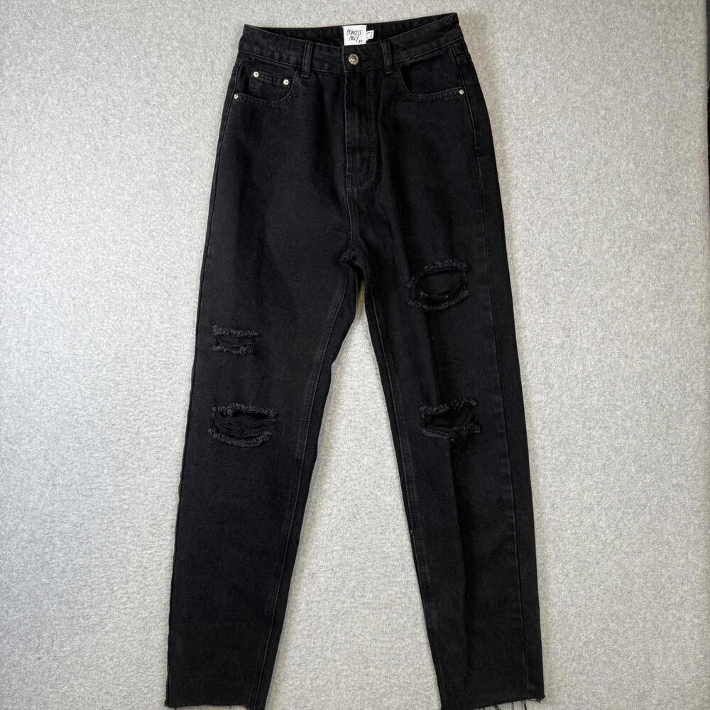 Princess Polly Women's Size 4 Black Distressed Skinny Jeans Cotton